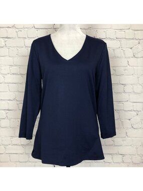 Judy P Navy Blue Stretch Knit Top Size M 3/4 Sleeve